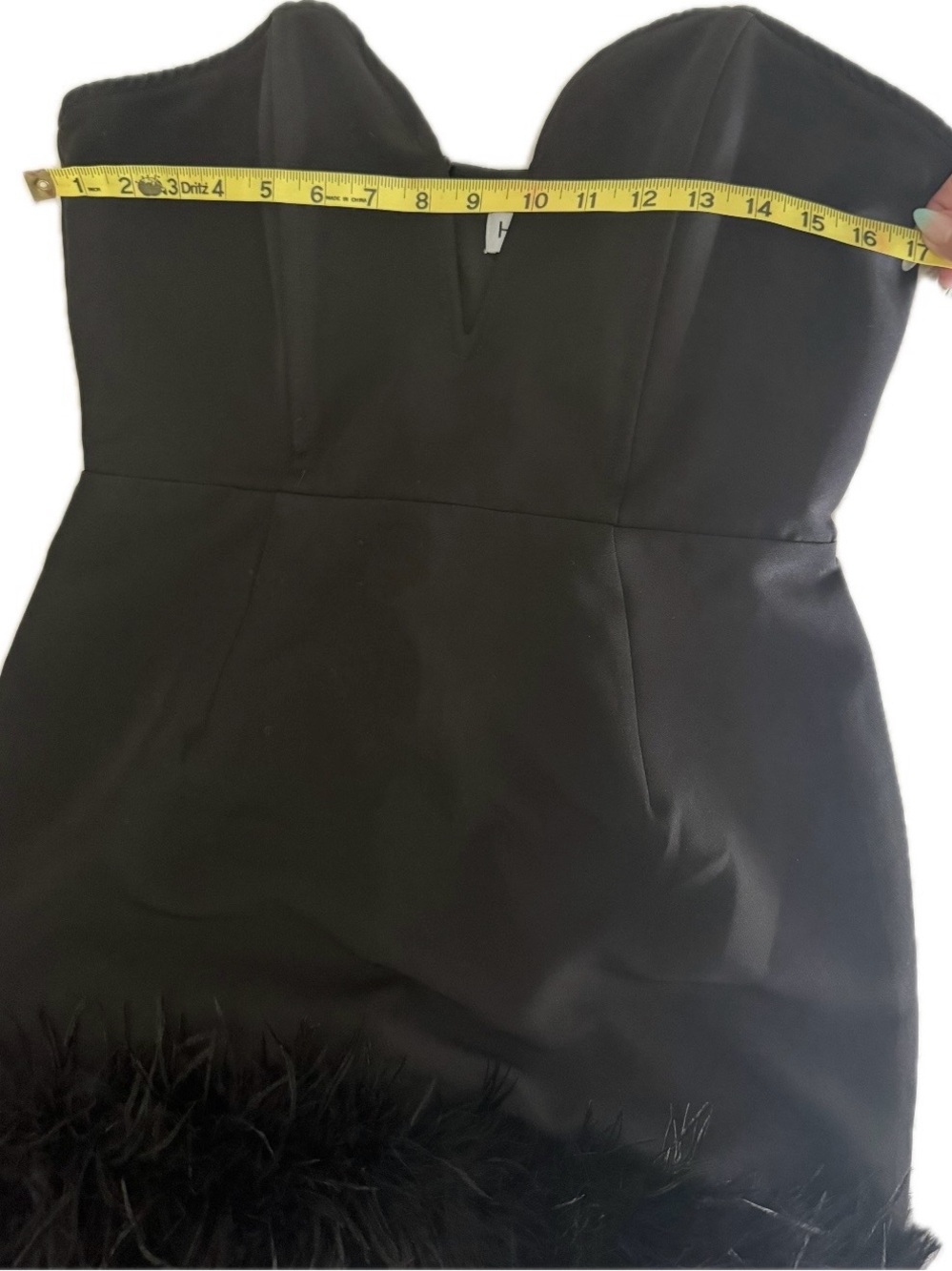 Strapless Black Mini Dress with Feather Hem - Picture 3 of 4